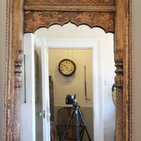 large antique Indian carved hardwood mirror with Indo-Islamic Moorish arch detail