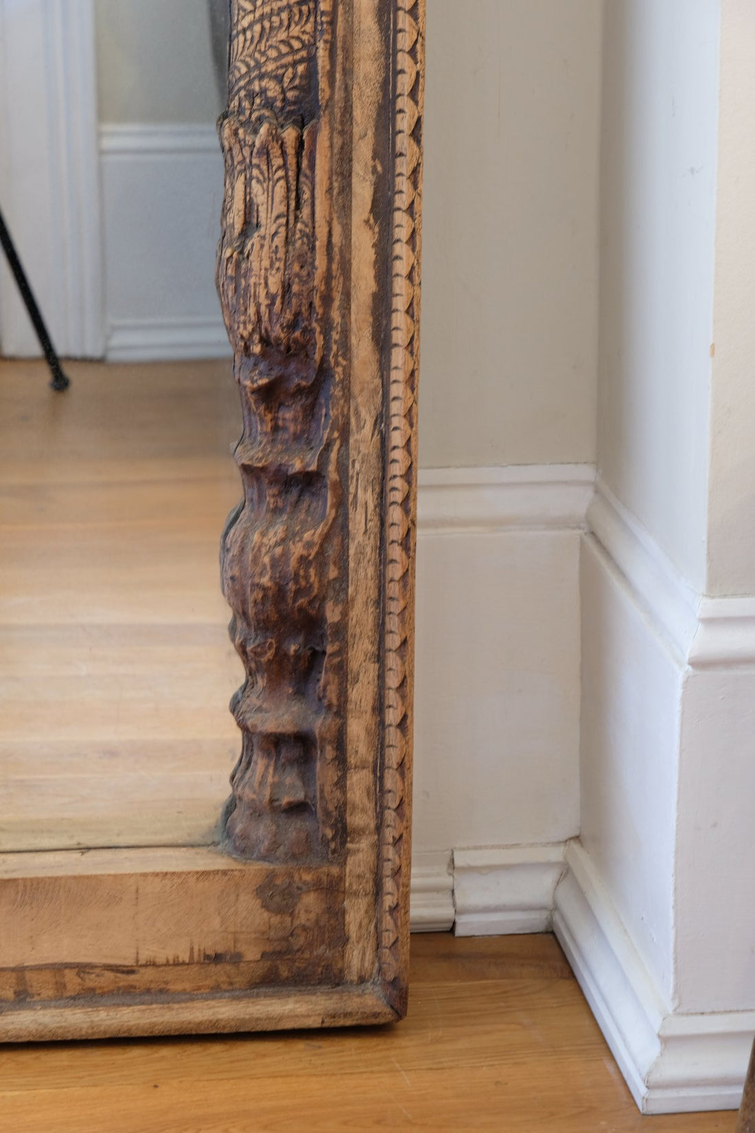 large antique Indian carved hardwood mirror with Indo-Islamic Moorish arch detail
