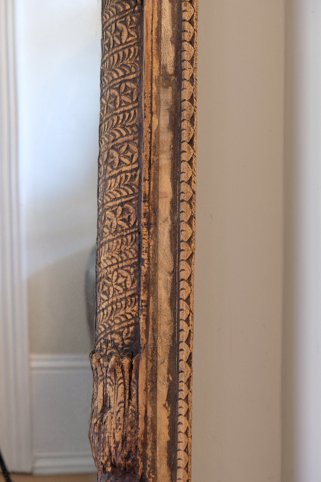 large antique Indian carved hardwood mirror with Indo-Islamic Moorish arch detail