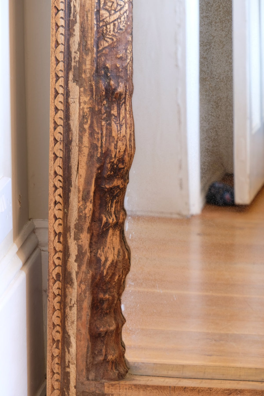 large antique Indian carved hardwood mirror with Indo-Islamic Moorish arch detail