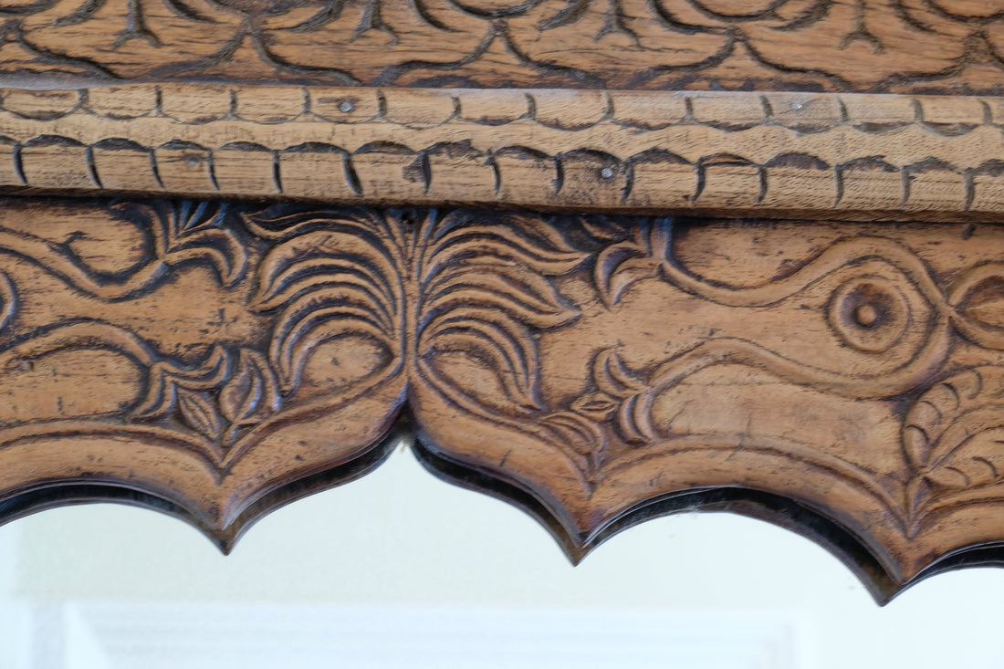 large antique Indian carved hardwood mirror with Indo-Islamic Moorish arch detail