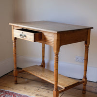 drawer open - Antique Victorian ash side table Harrison and Son Blackburn with drawer and pot board
