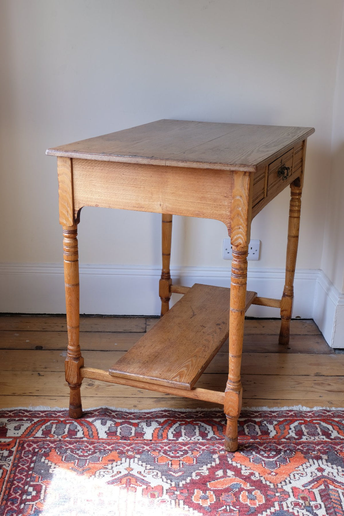 Antique Victorian ash side table Harrison and Son Blackburn with drawer and pot board