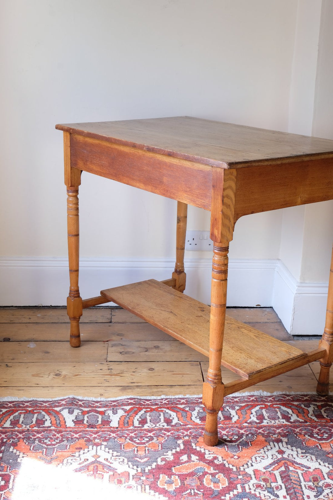 back view - Antique Victorian ash side table Harrison and Son Blackburn with drawer and pot board