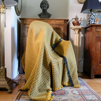 Vintage Saffron & Black Patterned Woollen Blanket Circa 1950s