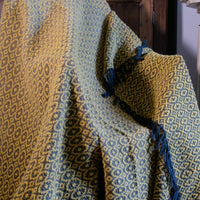 Vintage Saffron & Black Patterned Woollen Blanket Circa 1950s