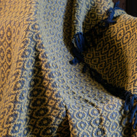 Vintage Saffron & Black Patterned Woollen Blanket Circa 1950s