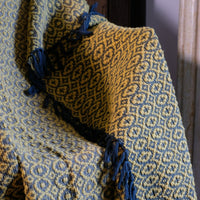 Vintage Saffron & Black Patterned Woollen Blanket Circa 1950s