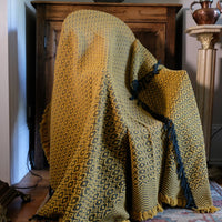 Vintage Saffron & Black Patterned Woollen Blanket Circa 1950s