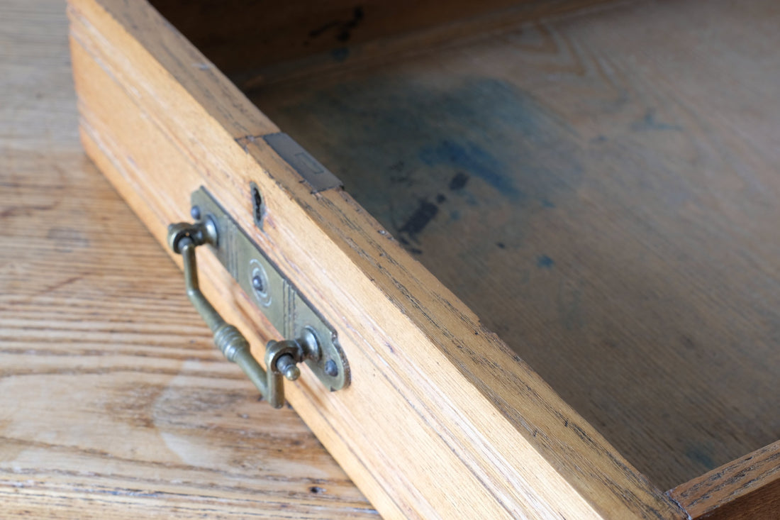 Antique Victorian ash side table Harrison and Son Blackburn with drawer and pot board