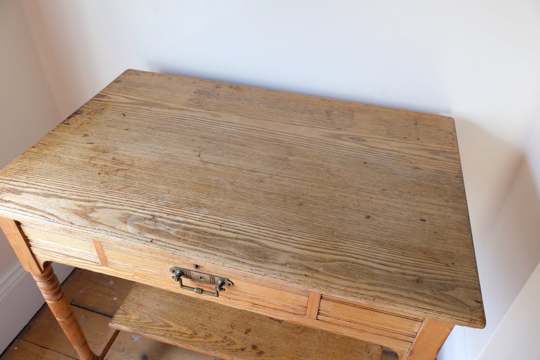 worktop - Antique Victorian ash side table Harrison and Son Blackburn with drawer and pot board