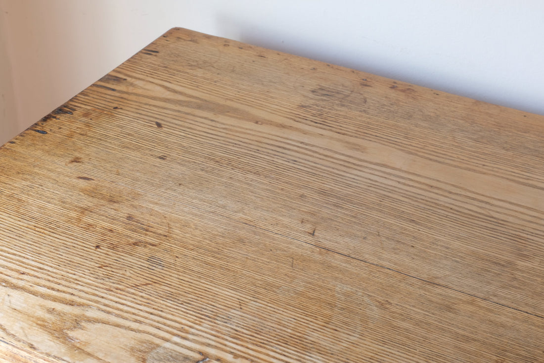 close up- Antique Victorian ash side table Harrison and Son Blackburn with drawer and pot board
