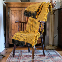 Vintage Saffron & Black Patterned Woollen Blanket Circa 1950s