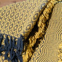 Vintage Saffron & Black Patterned Woollen Blanket Circa 1950s