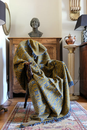 Vintage Woollen Blanket Amber & Grey Circa 1950s