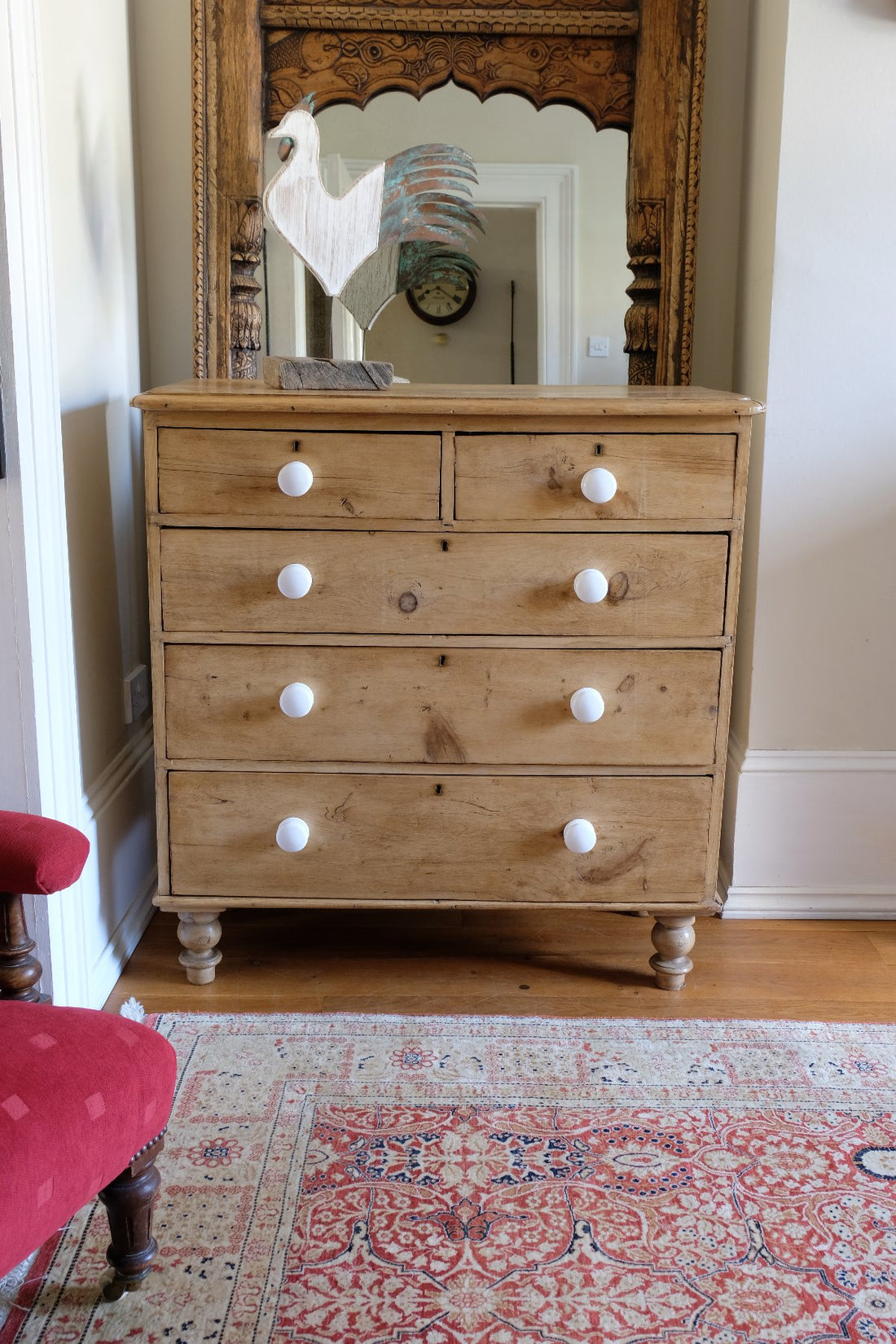 Antique pine chest of drawers late Victorian English country 2 over 3 rustic chest