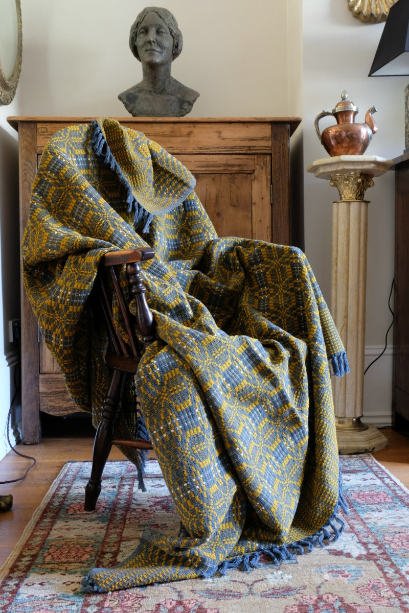 Vintage Woollen Blanket Amber & Grey Circa 1950s