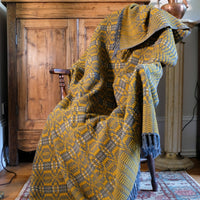 Vintage Woollen Blanket Amber & Grey Circa 1950s