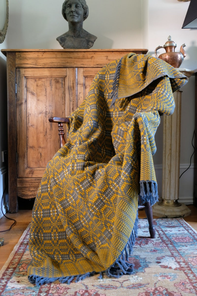 Vintage Woollen Blanket Amber & Grey Circa 1950s