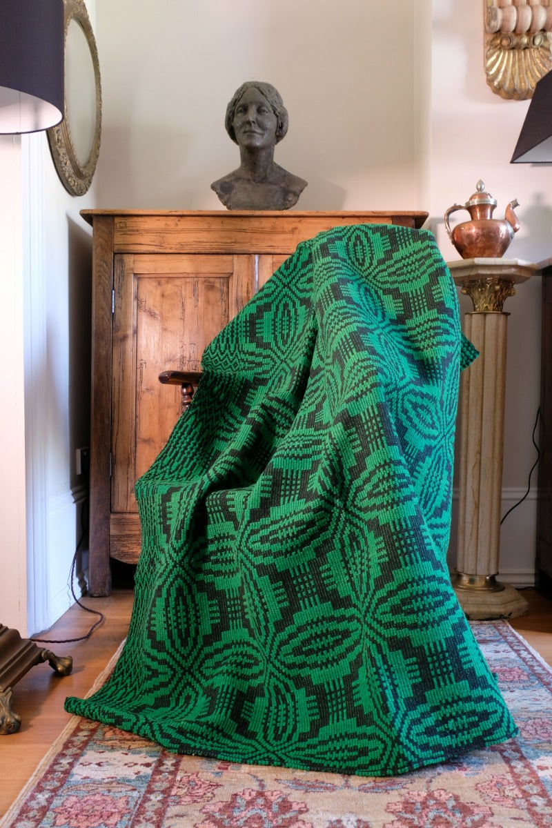 Vintage Green Geometric Patterned Woollen Blanket Circa 1950s