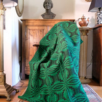 Vintage Green Geometric Patterned Woollen Blanket Circa 1950s