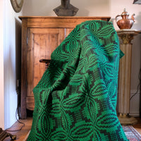 Vintage Green Geometric Patterned Woollen Blanket Circa 1950s