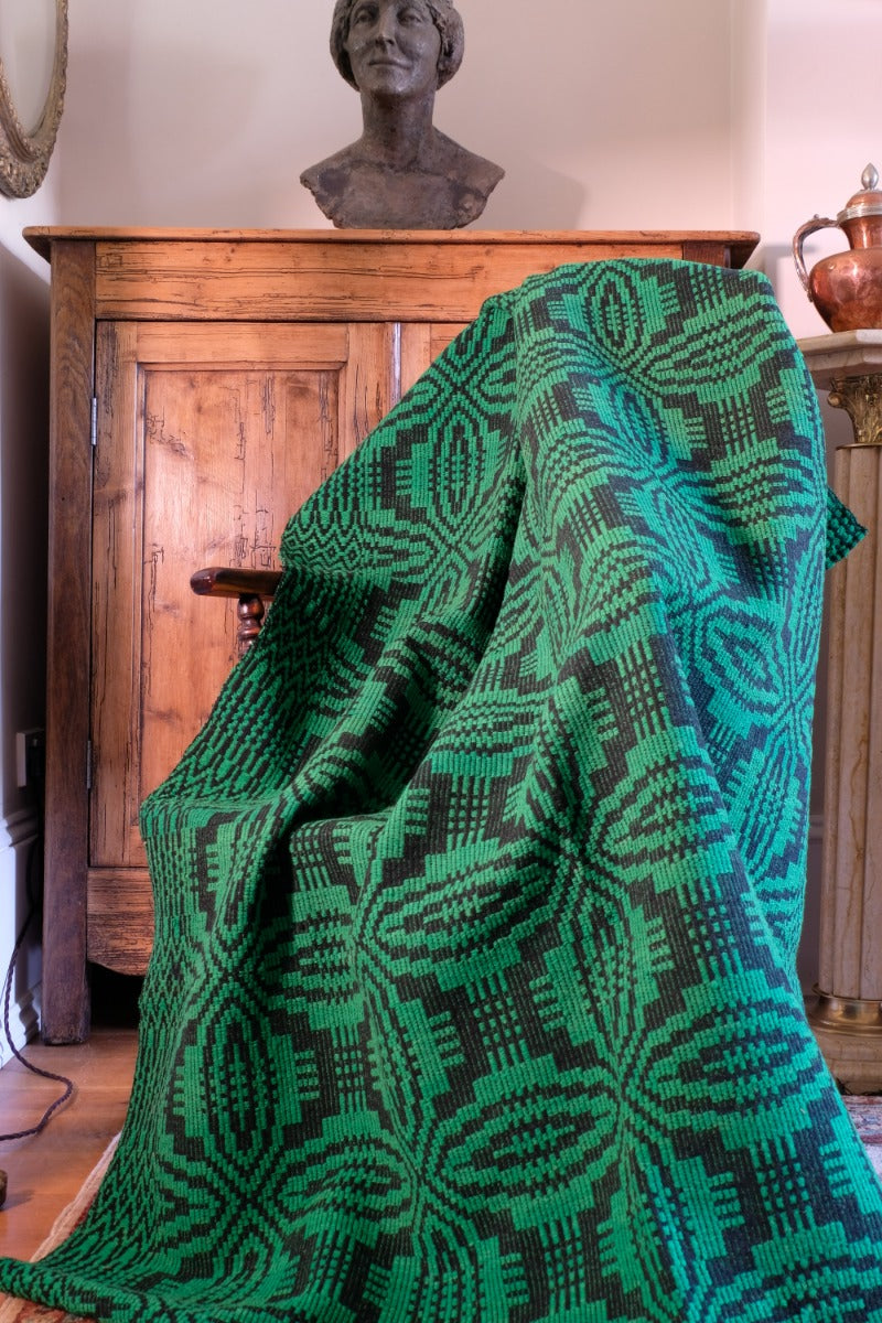 Vintage Green Geometric Patterned Woollen Blanket Circa 1950s