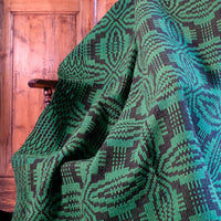 Vintage Green Geometric Patterned Woollen Blanket Circa 1950s