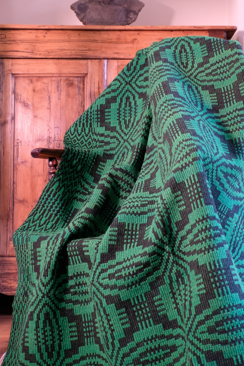 Vintage Green Geometric Patterned Woollen Blanket Circa 1950s