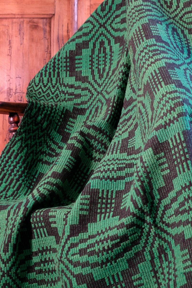 Vintage Green Geometric Patterned Woollen Blanket Circa 1950s