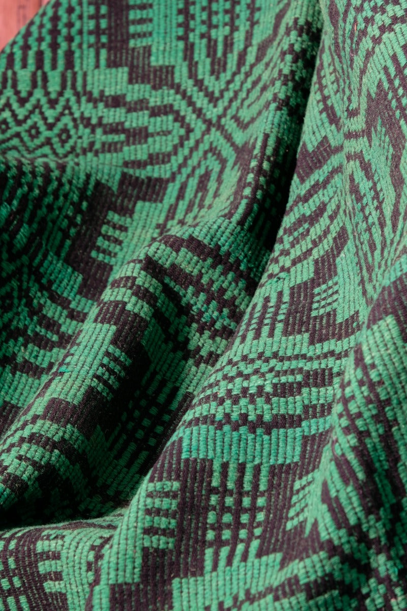 Vintage Green Geometric Patterned Woollen Blanket Circa 1950s