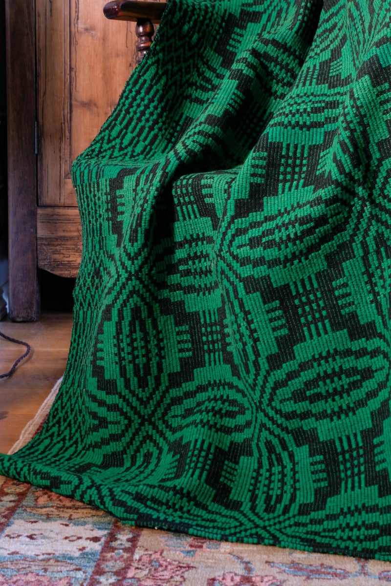 Vintage Green Geometric Patterned Woollen Blanket Circa 1950s