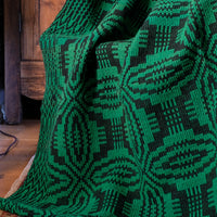 Vintage Green Geometric Patterned Woollen Blanket Circa 1950s