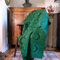 Vintage Green Geometric Patterned Woollen Blanket Circa 1950s