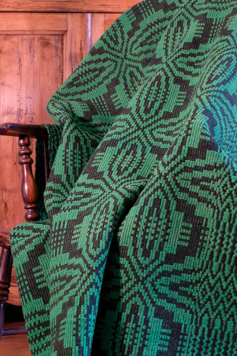 Vintage Green Geometric Patterned Woollen Blanket Circa 1950s