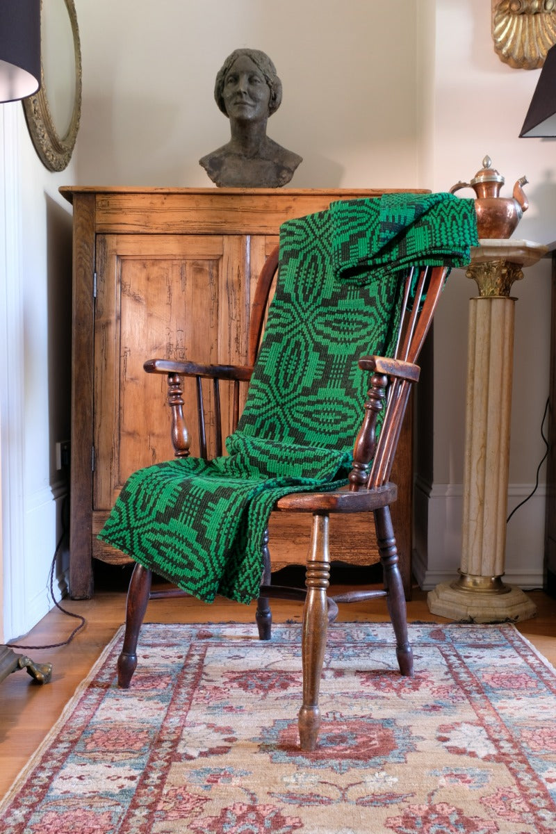 Vintage Green Geometric Patterned Woollen Blanket Circa 1950s