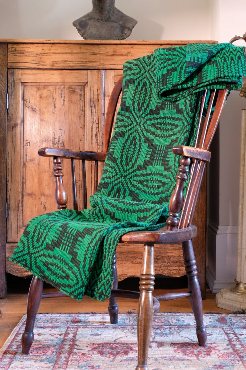 Vintage Green Geometric Patterned Woollen Blanket Circa 1950s