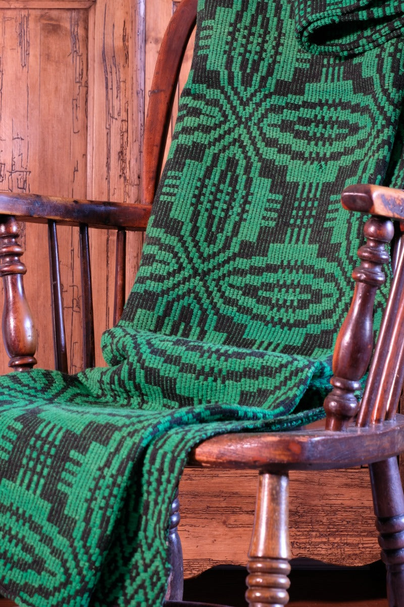 Vintage Green Geometric Patterned Woollen Blanket Circa 1950s