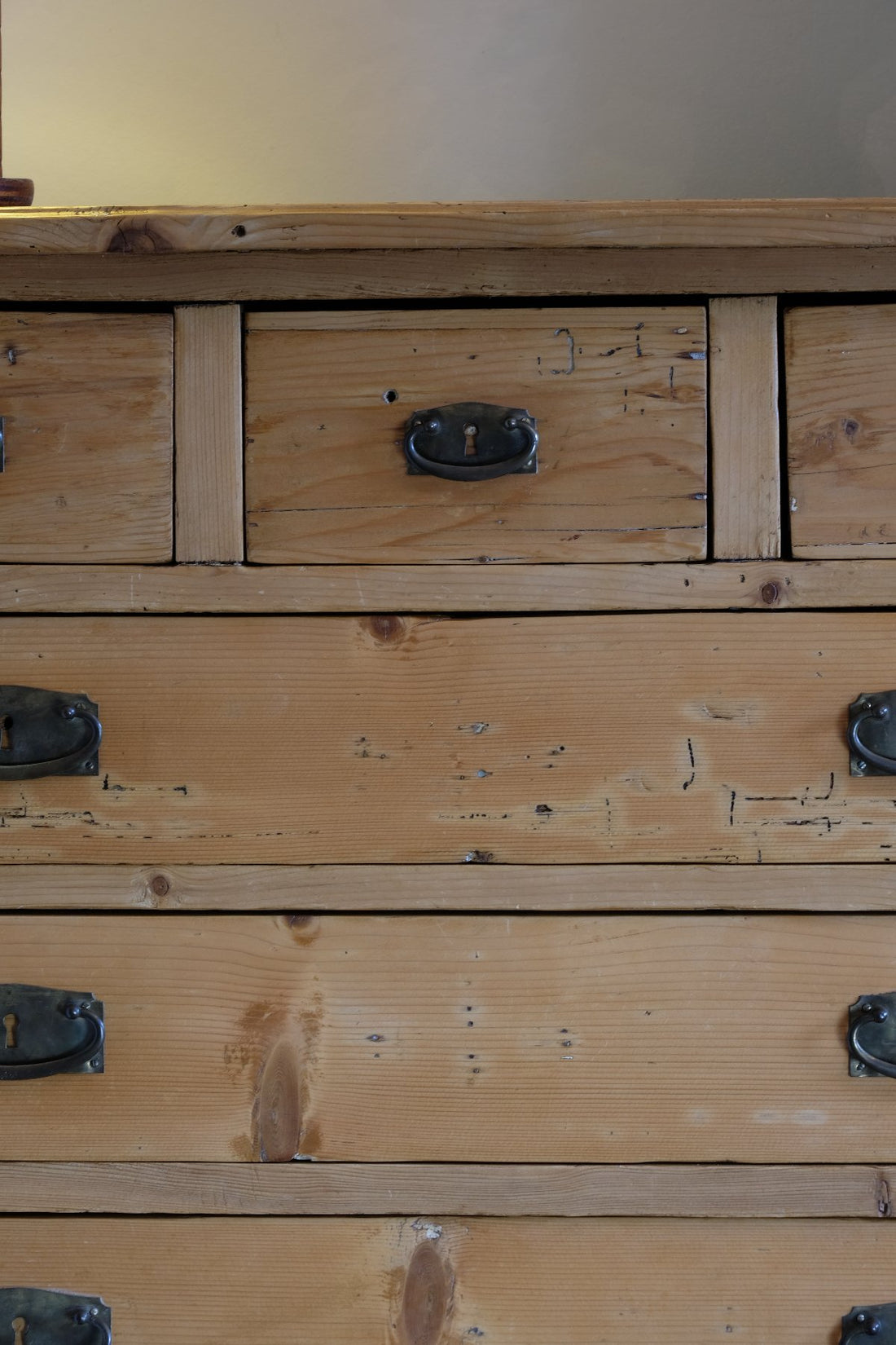 Victorian pine chest of drawers with cupboard base English antique