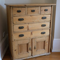 Victorian pine chest of drawers with cupboard base English antique