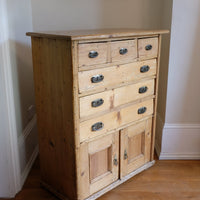 Victorian pine chest of drawers with cupboard base English antique