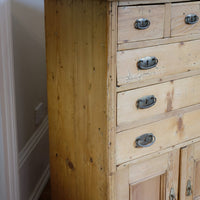 Victorian pine chest of drawers with cupboard base English antique