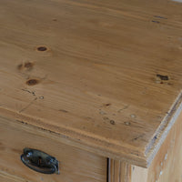 Top corner view - Victorian pine chest of drawers with cupboard base English antique