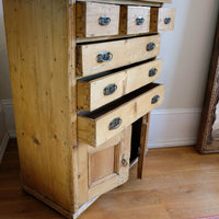 Victorian pine chest of drawers with cupboard base English antique