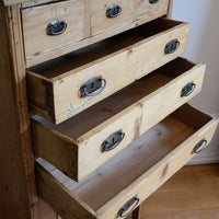 Victorian pine chest of drawers with cupboard base English antique