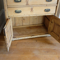 Inside  view - Victorian pine chest of drawers with cupboard base English antique