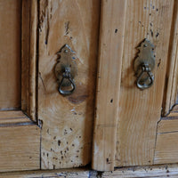 Close up of the old gnarly pine door - Victorian pine chest of drawers with cupboard base English antique