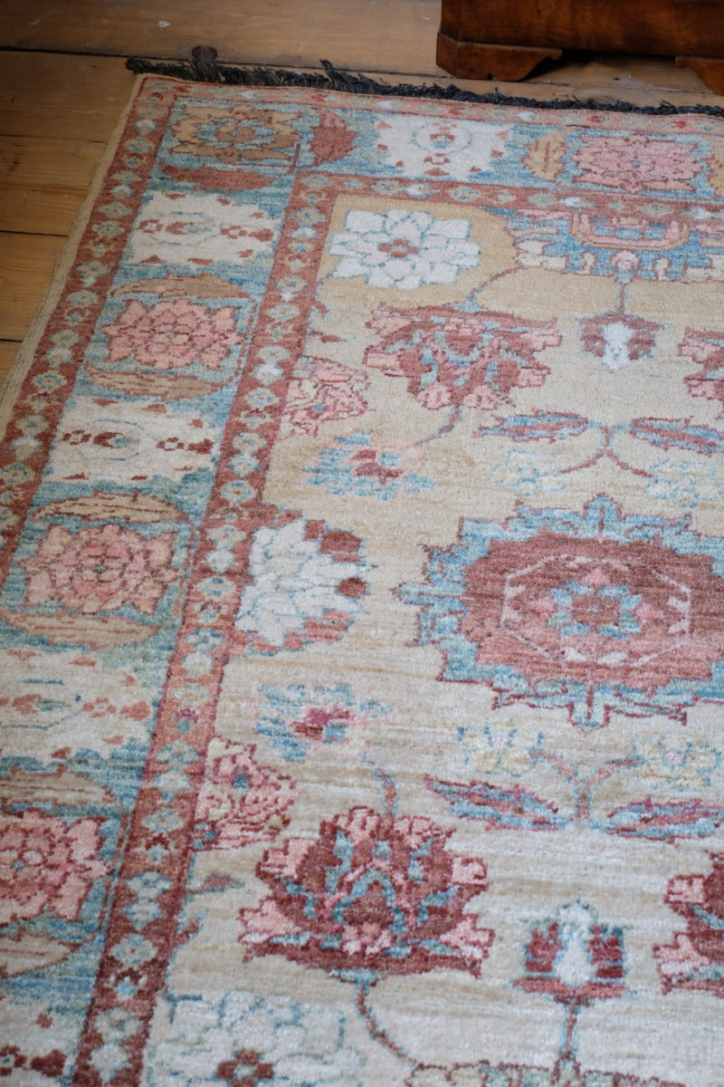 Vintage Light Blue And Pink Caucasian Rug