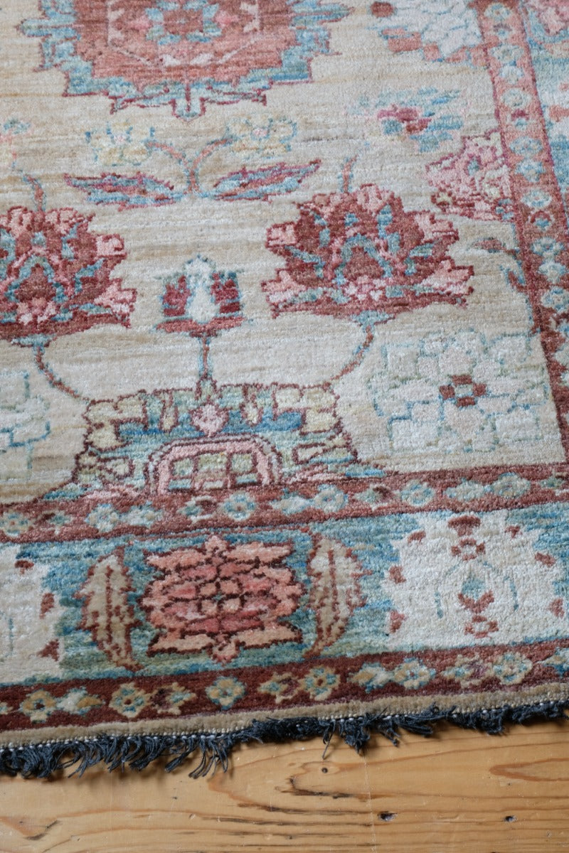 Vintage Light Blue And Pink Caucasian Rug