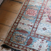 Vintage Light Blue And Pink Caucasian Rug